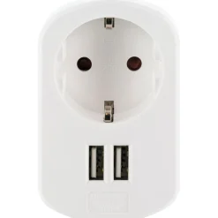 230V Ladeadapter m. Steckd. 2xUSB 3.4Aweiss