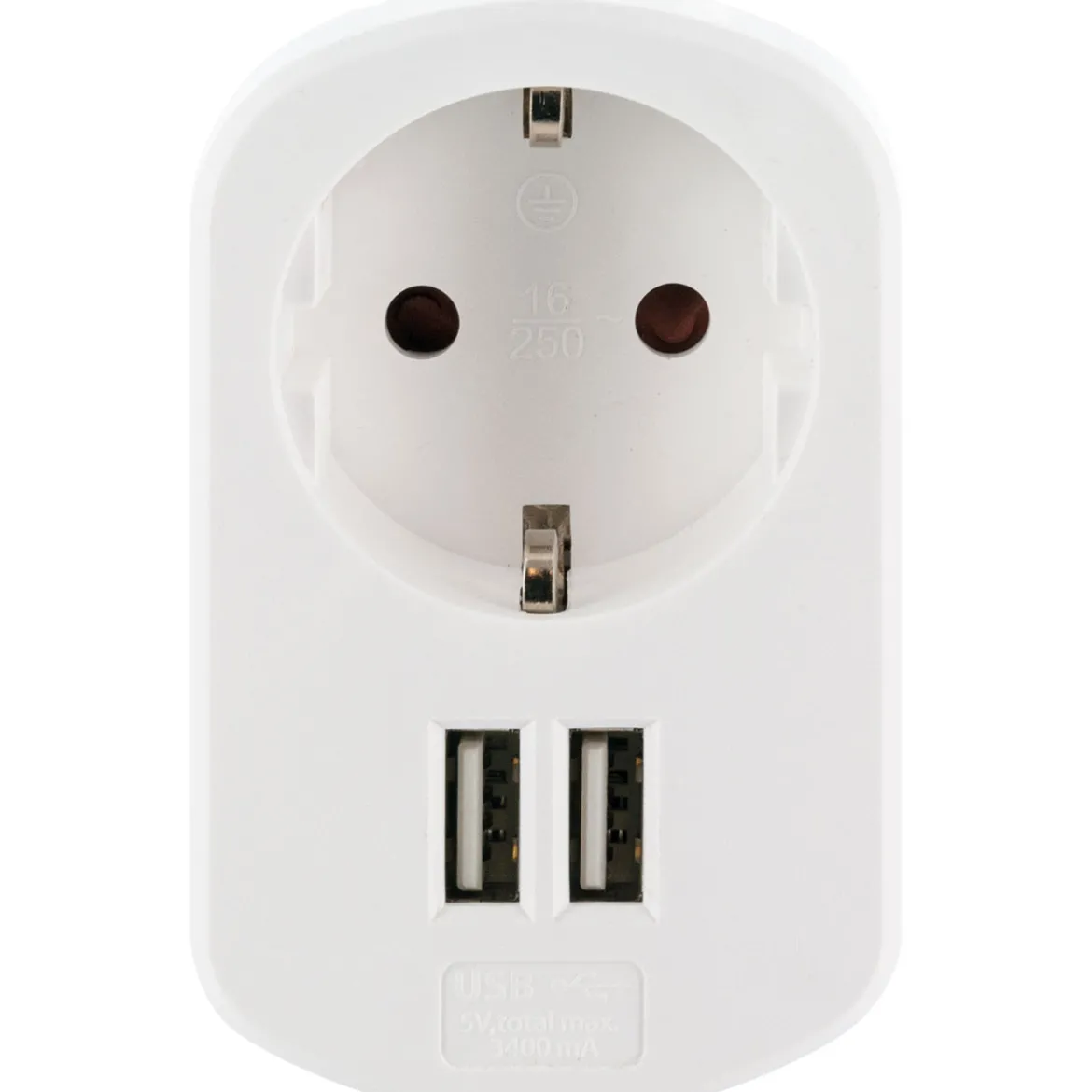 230V Ladeadapter m. Steckd. 2xUSB 3.4Aweiss