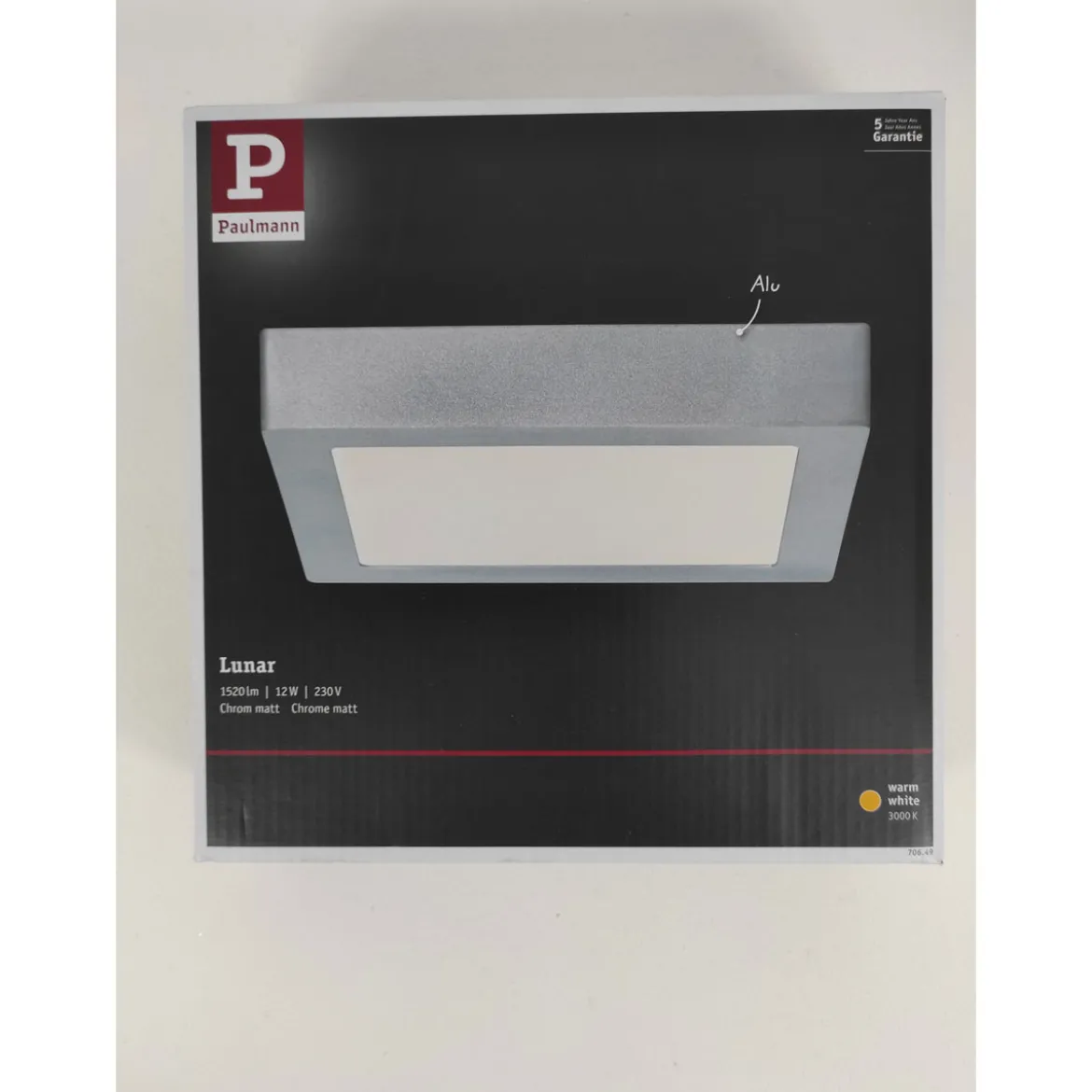 WallCeiling Lunar LED-Panel 225x225 mm15,4W 230V Chrom matt Alu