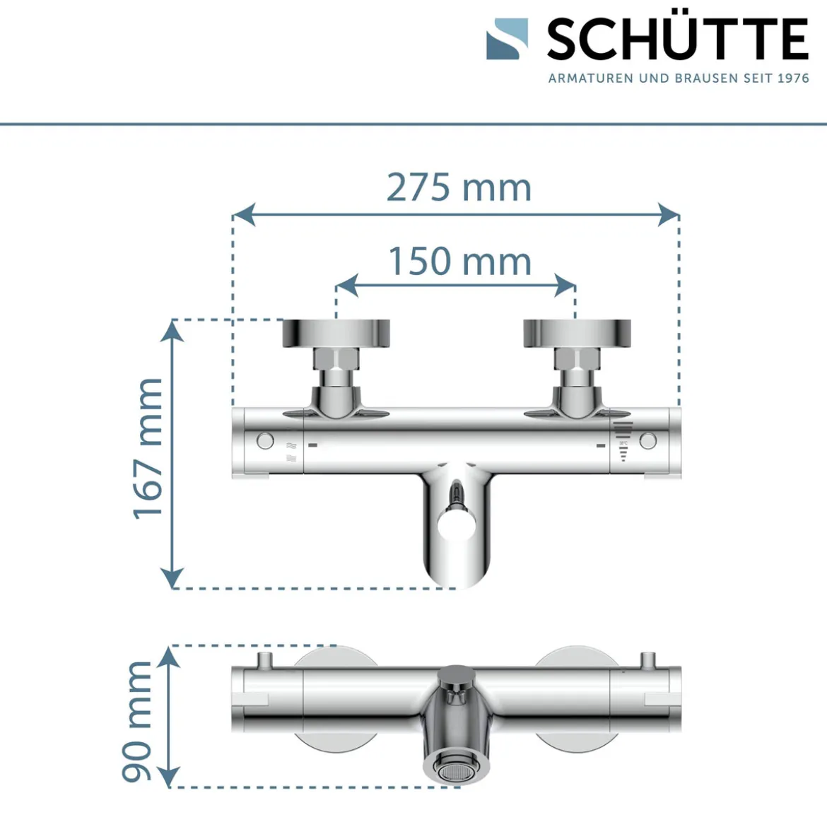 Wannenthermostat London, chrom, 1/2Verbruehschutz und Wassersparfunktion
