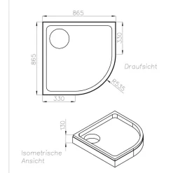 Wannenträger Viertelkreis 90x90 cmRadius 550