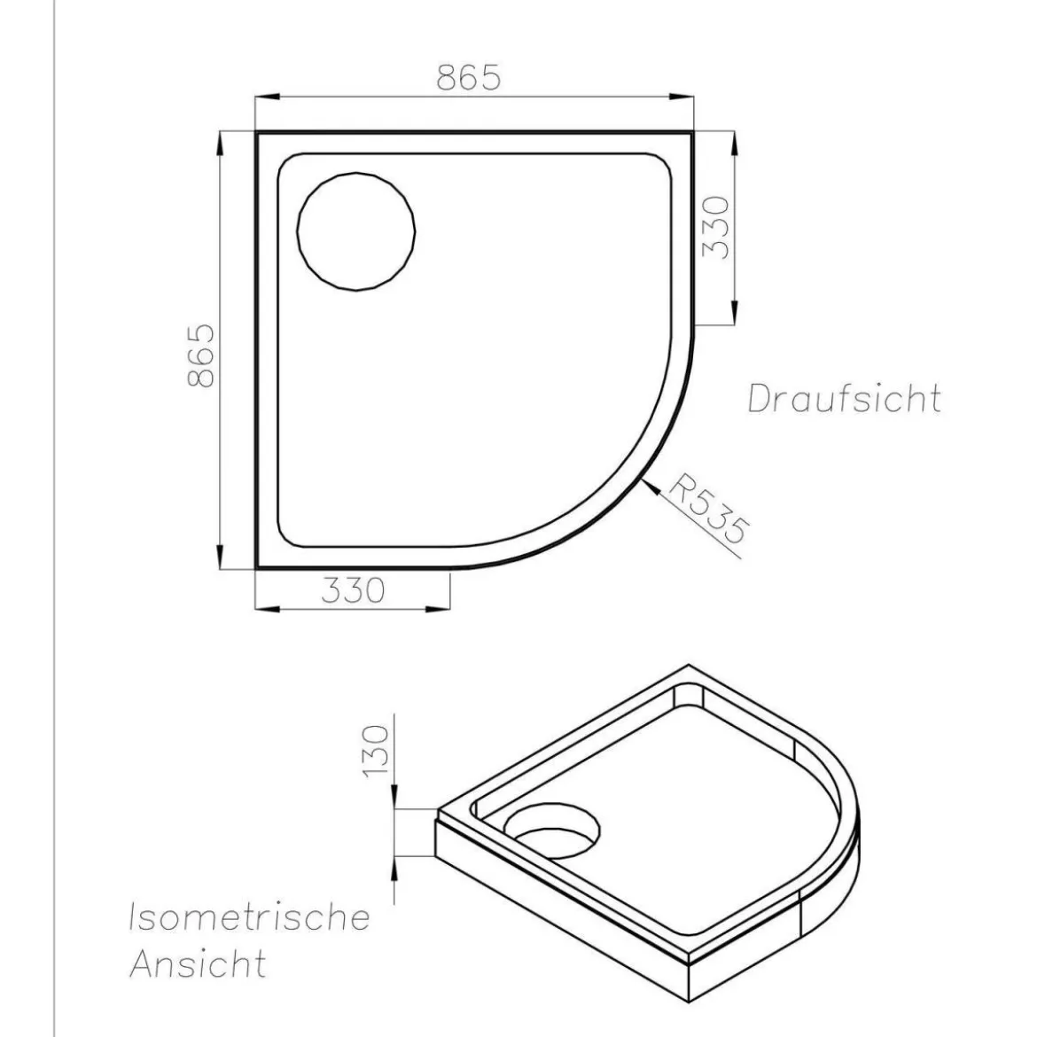 Wannenträger Viertelkreis 90x90 cmRadius 550