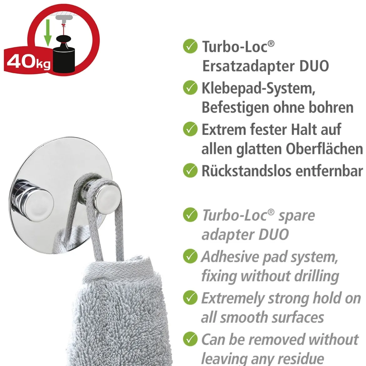 Wenko Adapter Duo Chrom Befestigen ohne bohren Turbo-Loc