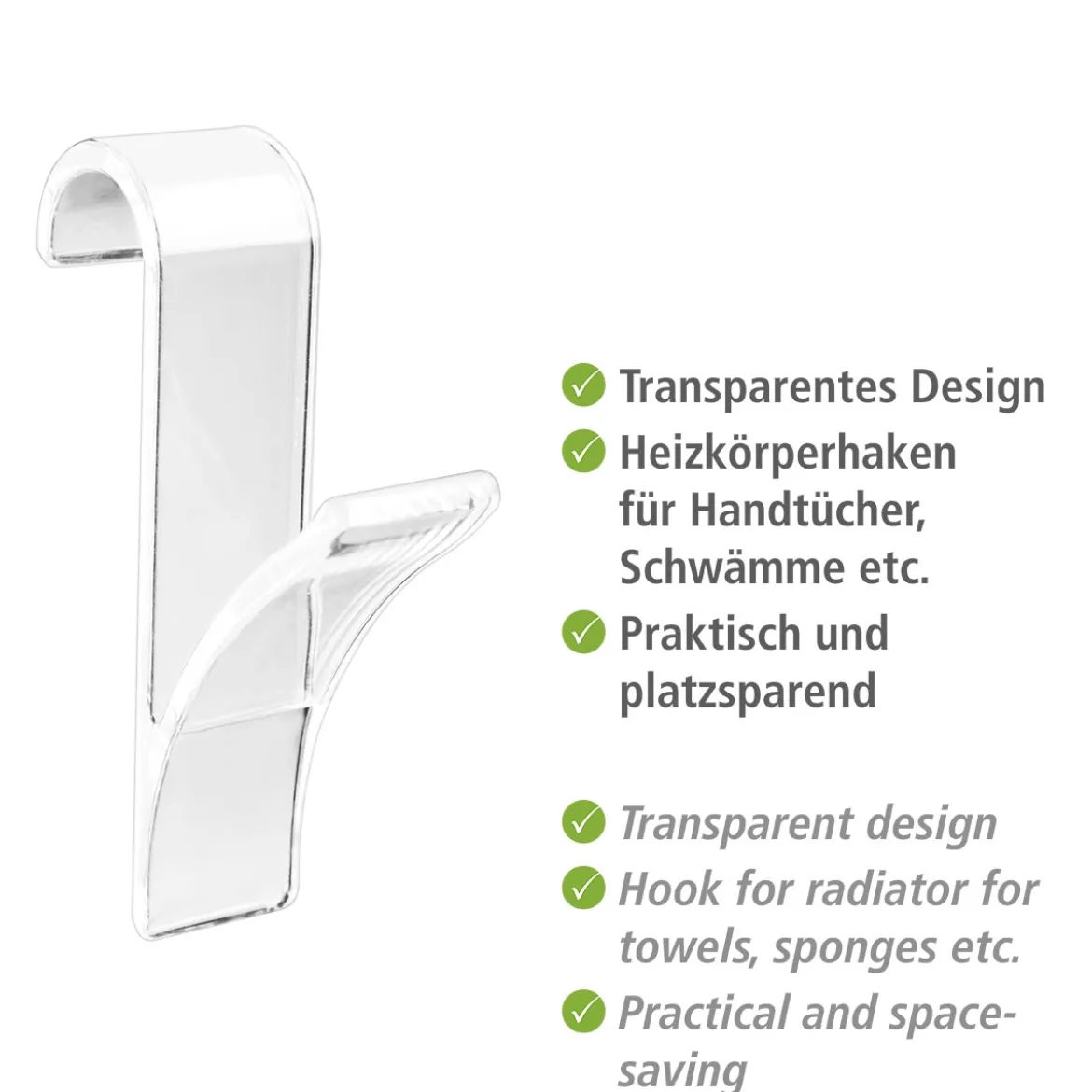 Wenko Haken für Handtuchheizkörper transparent 2er Set