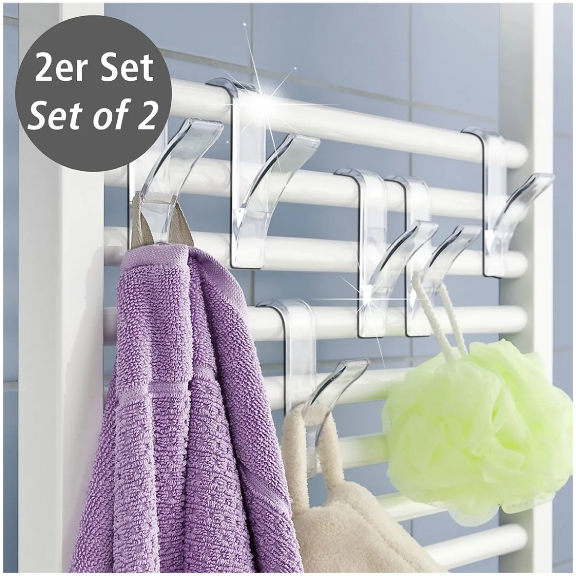 Wenko Haken für Handtuchheizkörper transparent 2er Set