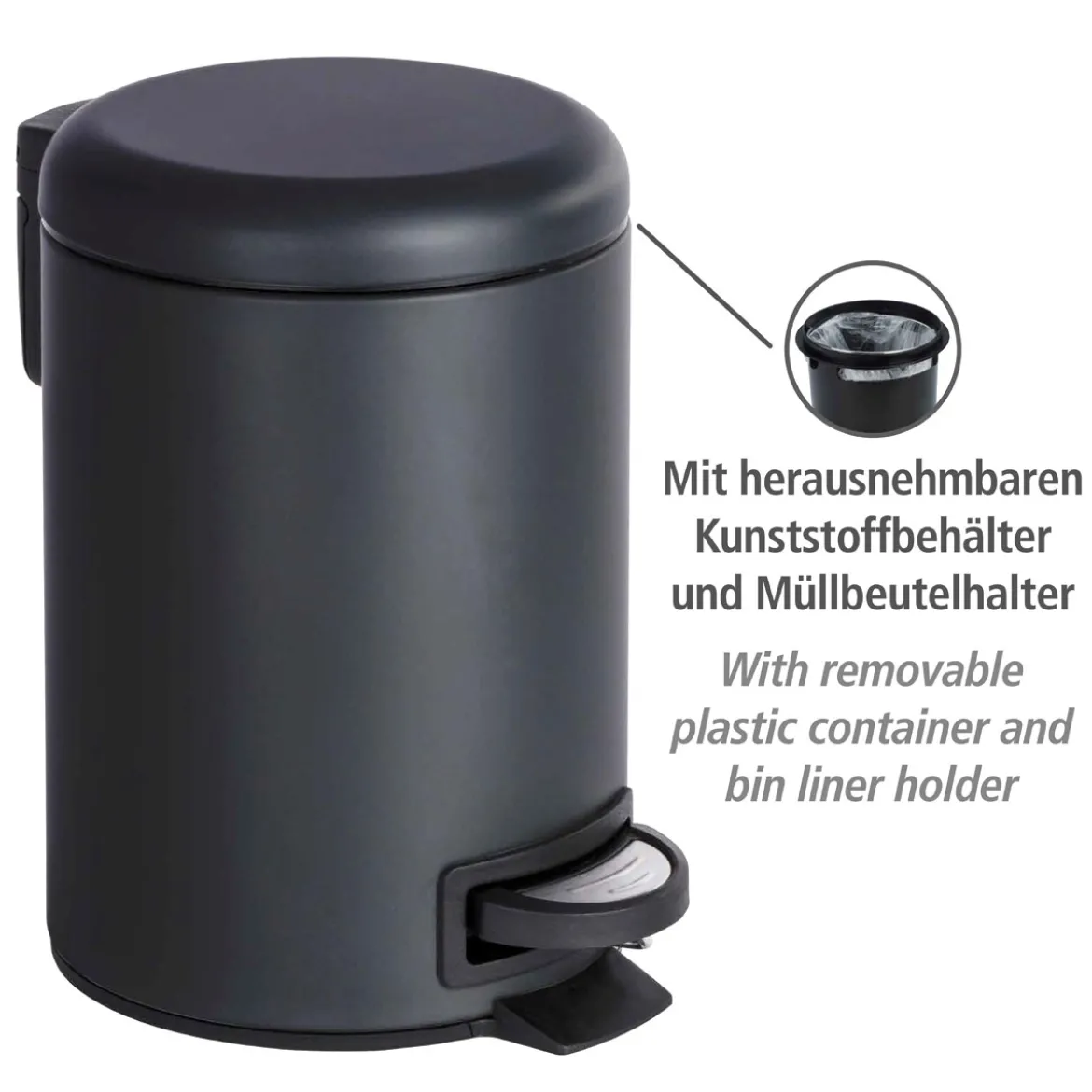 Wenko Kosmetik Treteimer Leman schwarz 3 L
