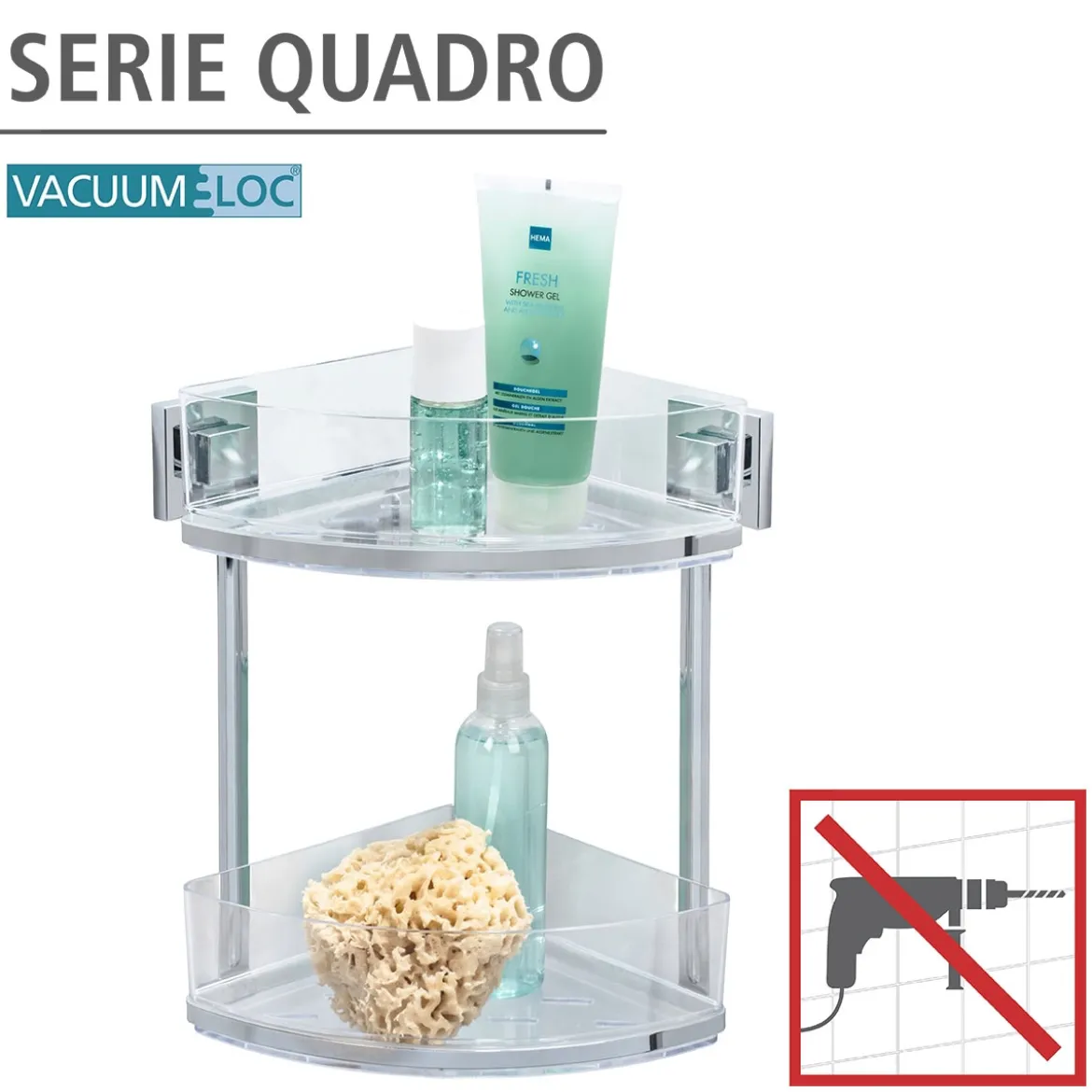 Wenko Vacuum-Loc Eckregal Quadro 2 Etagen