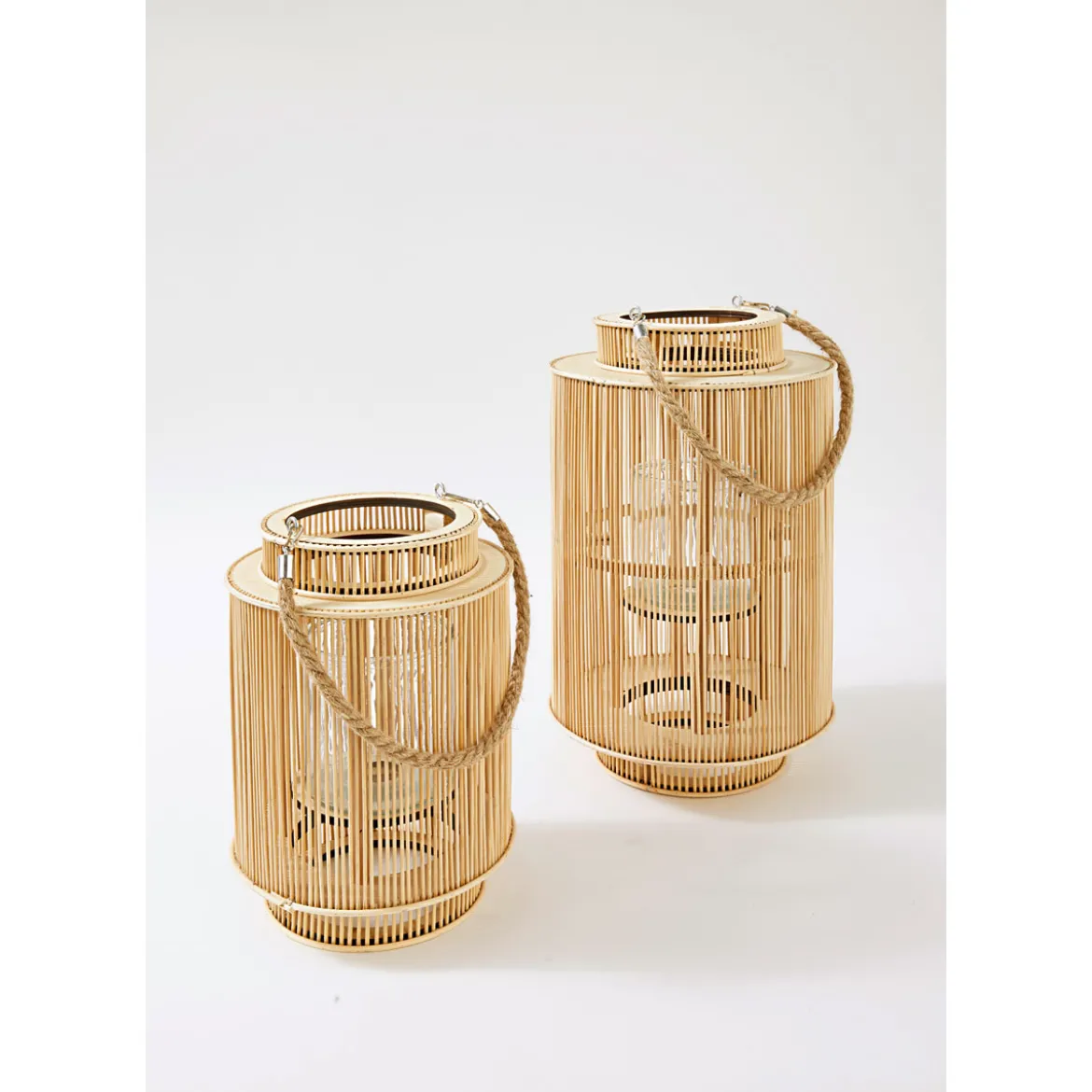 Windlicht Bambus mit Jutehenkel 22 x 29 cm