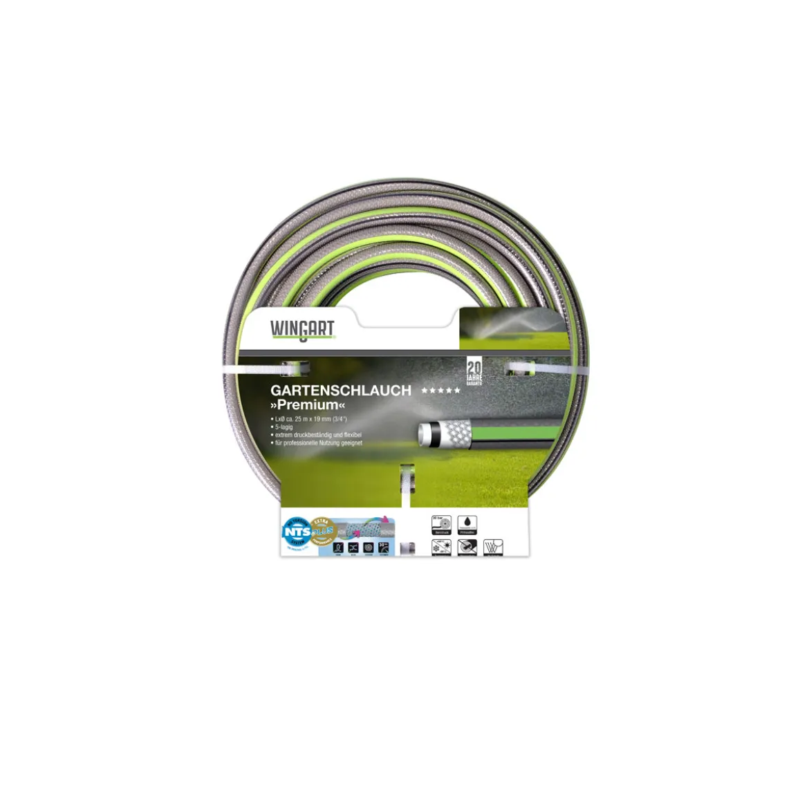 WingartNTSPlus Gartenschlauch Premium transparent hellgrün mit schwarzer Streife 3/4" 25 m