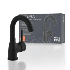 WT-Armatur Futura schwarz mit Cold-StartC-Auslauf schwenkbar ohne Ablaufgarnitur